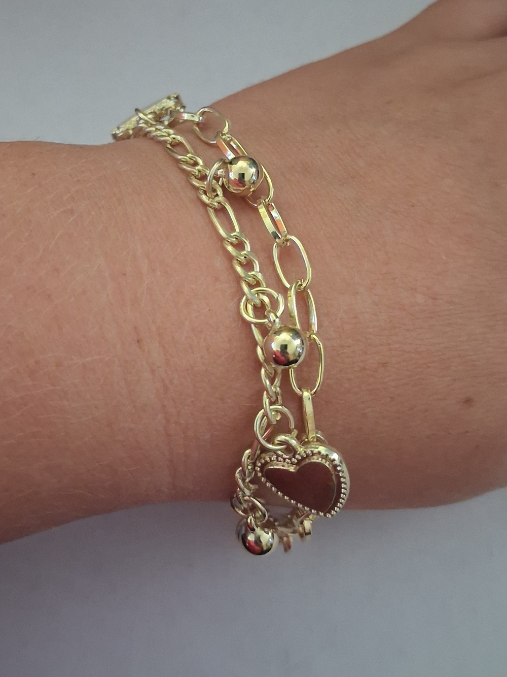 Fashion Jewelry Gold Heart Charm Double Chain Bracelet